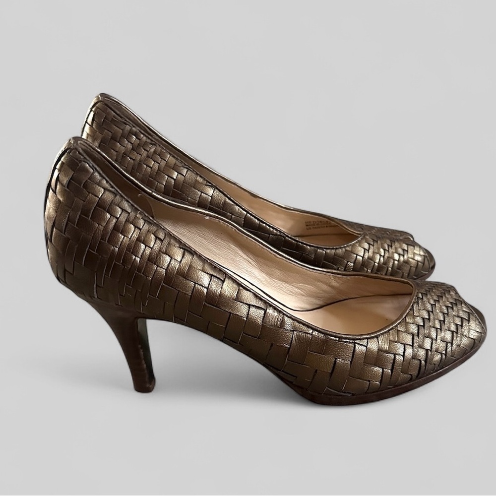 Cole Haan Nike Air Gold Bronze Wovenβ Leather Heels Pumps Womens 7.5